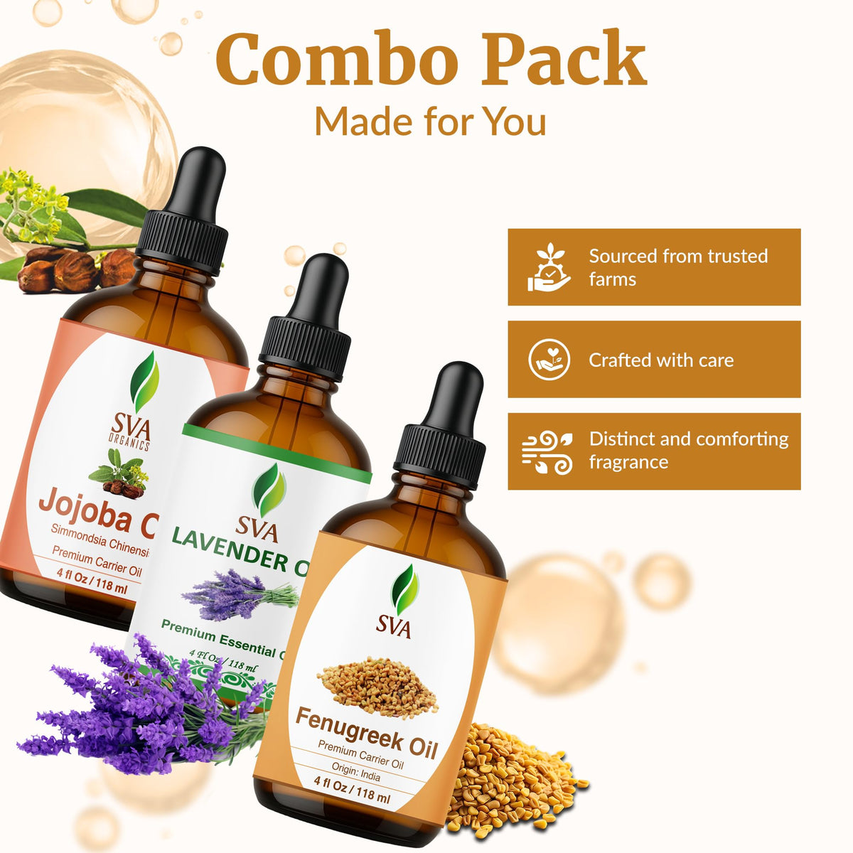 Fenugreek Lavender 4 Fl oz Glass Bottles with Droppers J50016