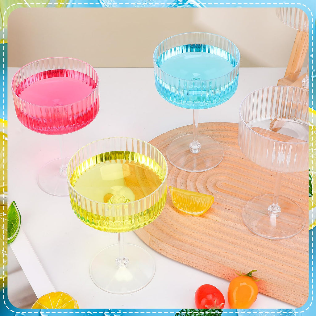 12 Pcs Ribbed Martini Glasses Transparent Plastic M333787