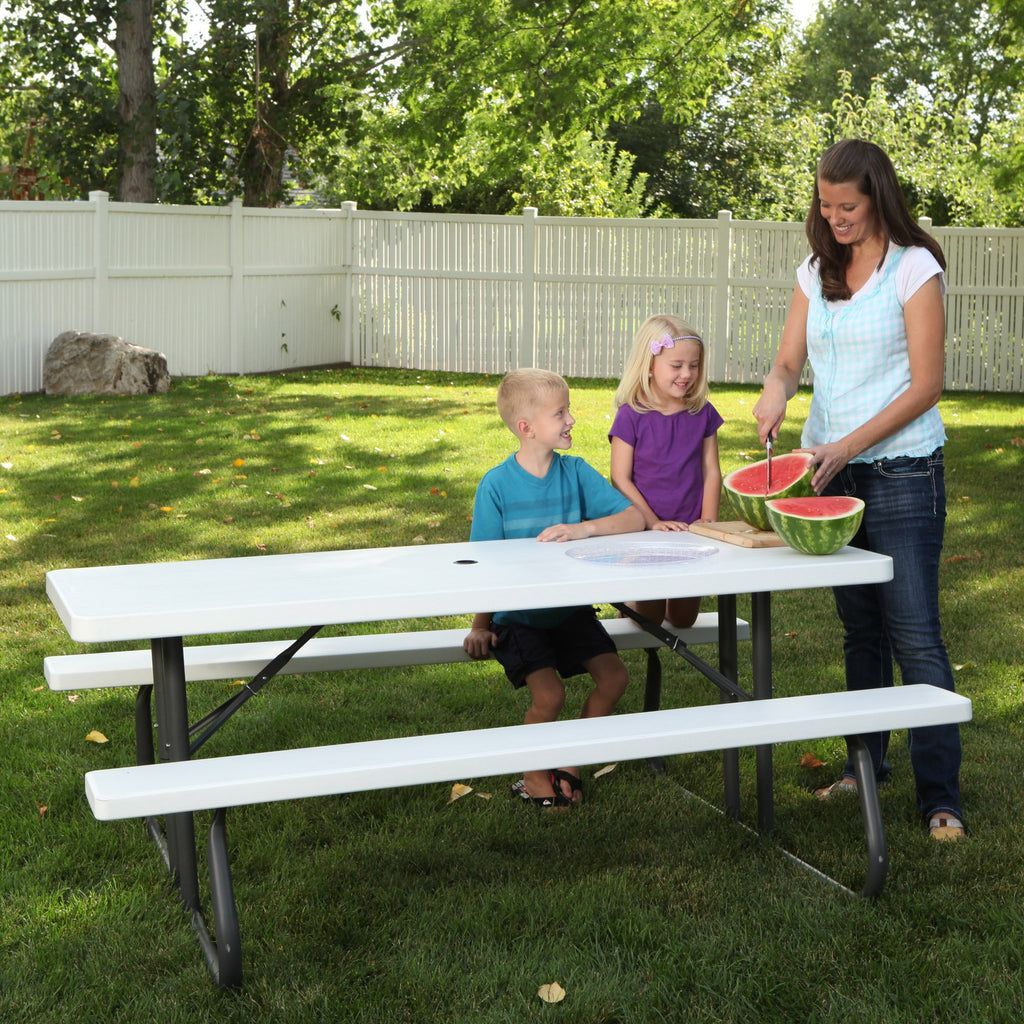 Folding Picnic Table 6 Feet White Granite I356047