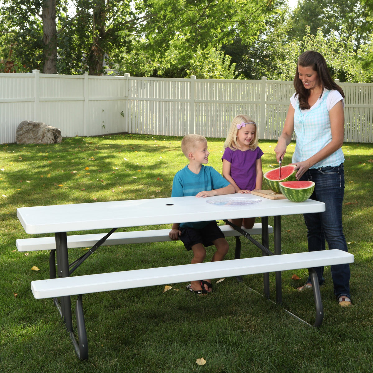 Folding Picnic Table 6 Feet White Granite I356047
