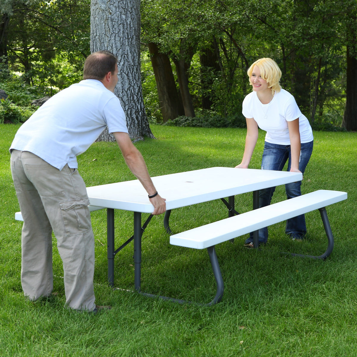 Folding Picnic Table 6 Feet White Granite I356047