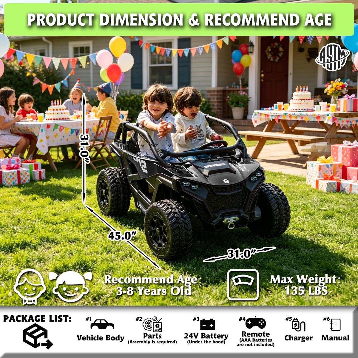 Black 2-Seater 4WD Ride On Car I465
