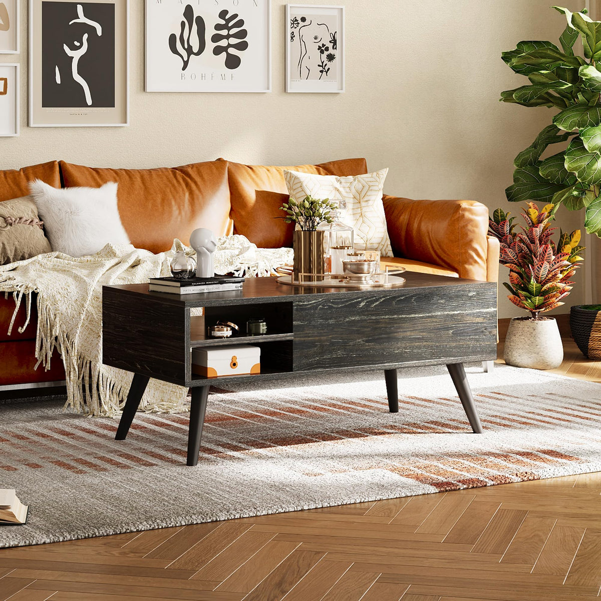 Lift Top Coffee Table with Hidden Storage, Black G881536