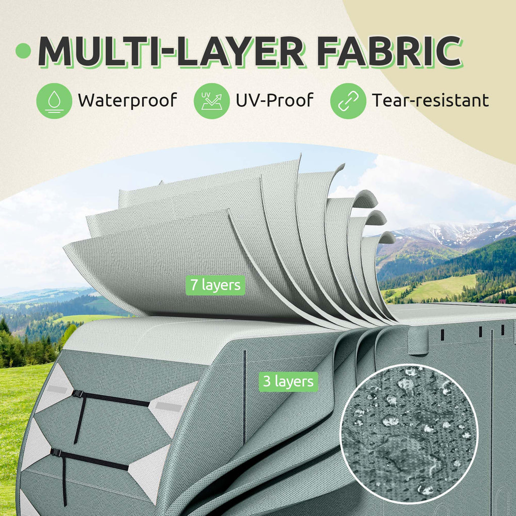 24-27FT Waterproof 7-Layer Camper Cover with Tongue Jack Cover, Tire Covers, Gutter Covers I291177
