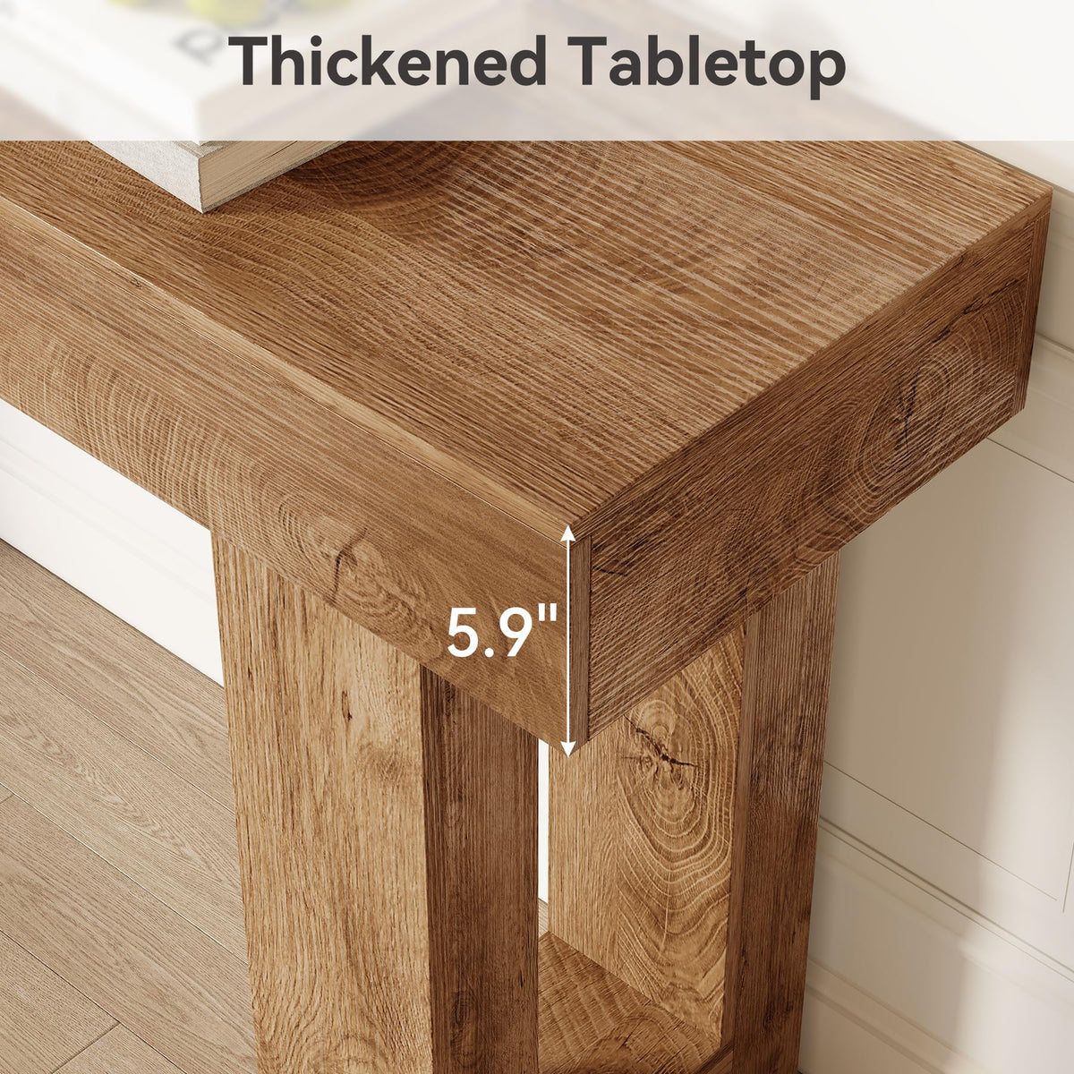 63 Inches Oak Color Wooden Console Table D63943