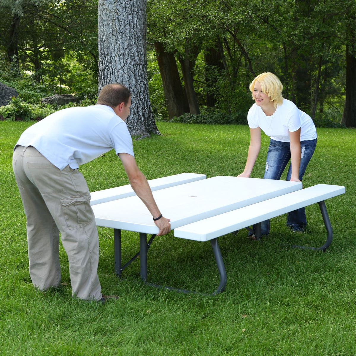 Folding Picnic Table 6 Feet White Granite I356047
