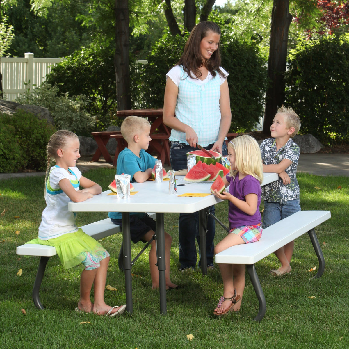 Folding Picnic Table 6 Feet White Granite I356047