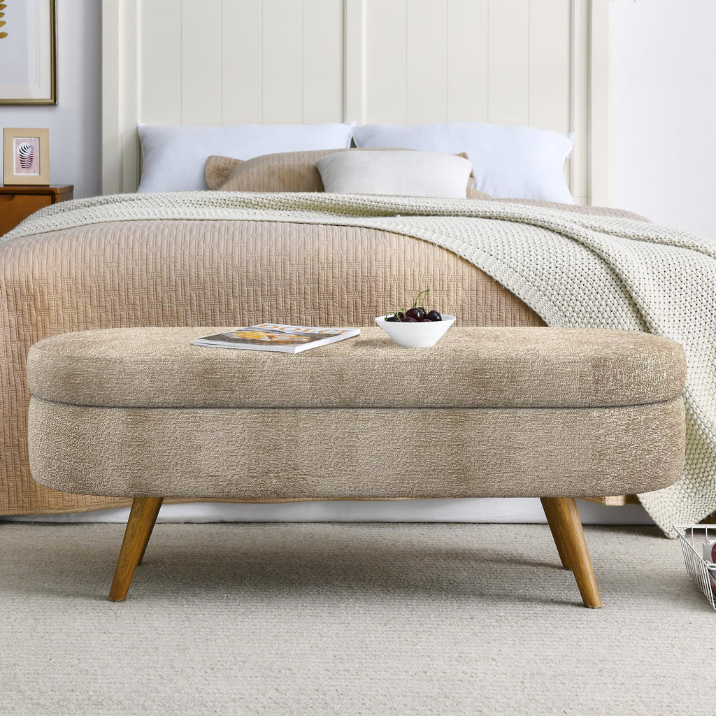 Oval Storage Bench with Rubber Wood Legs, Gray L2096
