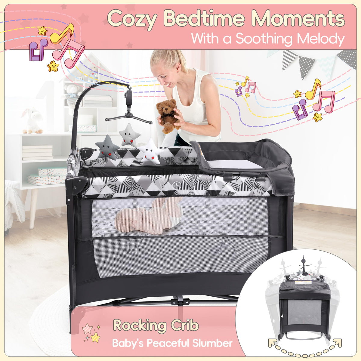 5-in-1 Baby Bassinet Bedside Sleeper with Changing Table A390509