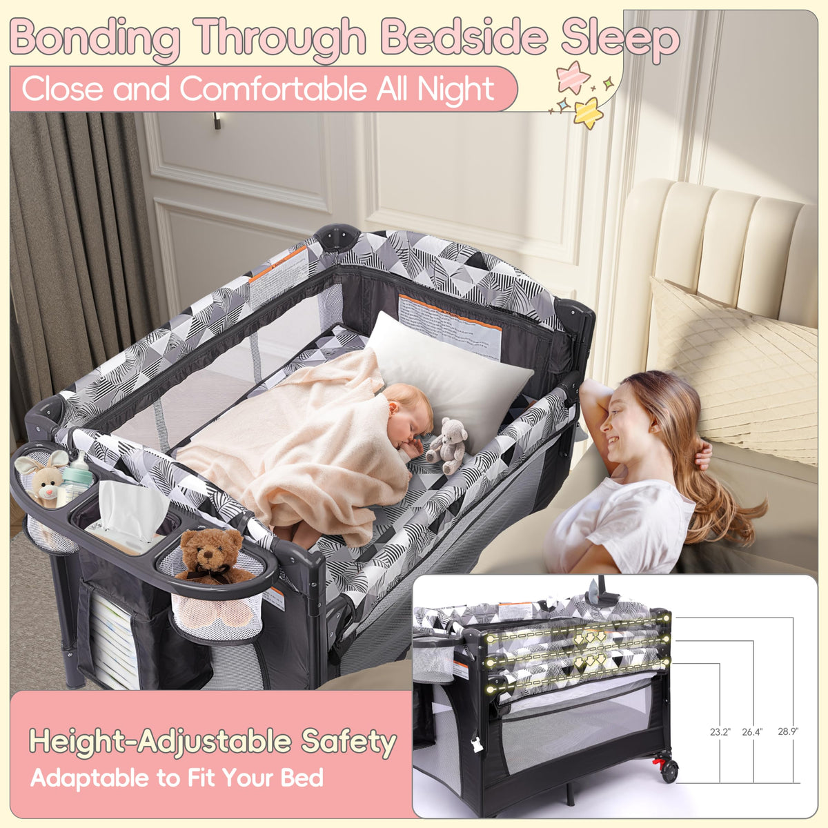 5-in-1 Baby Bassinet Bedside Sleeper with Changing Table A390509